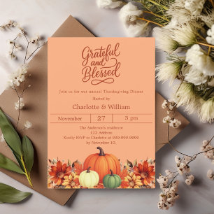 Invitation Grateful citrouille atomique tangerine Thanksgivin