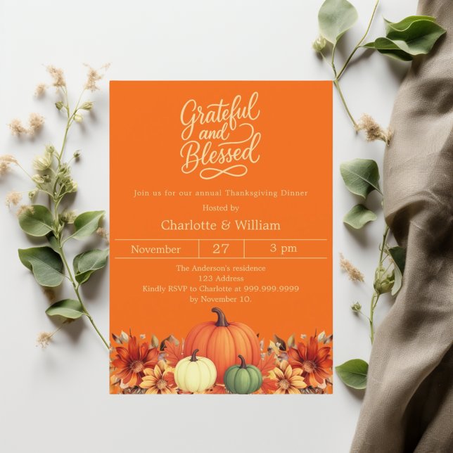 Invitation Gratuit béni citrouille orange Thanksgiving (Créateur téléchargé)