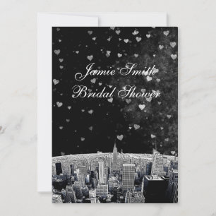 Invitation Gravé #2 Ligne d'horizon NYC Noir Wht Hrt Mariage 