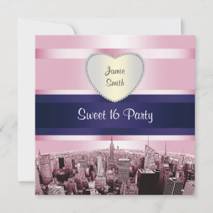 Invitation Grave Ciel de NYC 2P Rose Bleu Rbn H Sweet 16 Pty