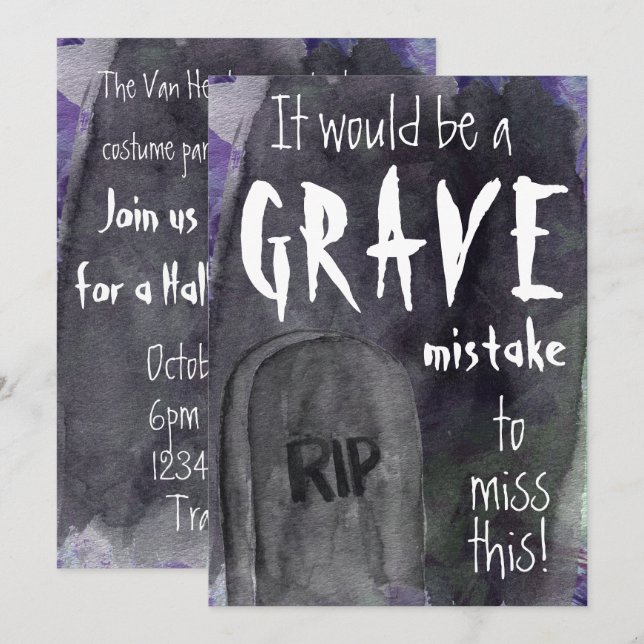 Invitation grave de Halloween d'aquarelle (Devant / Derrière)