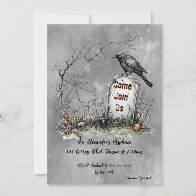 Invitation Graveyard Raven Personnalisé Élégant (Devant)