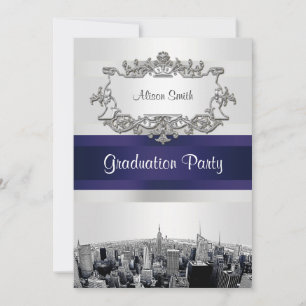 Invitation Gravure de la skyline de NYC 2 fond blanc ruban bl