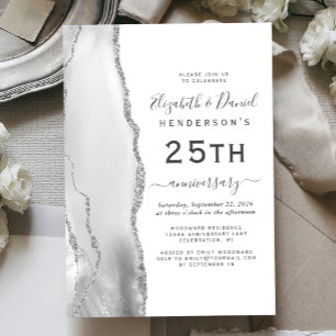 Invitation Gray Agate Argent 25e Anniversaire