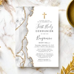 Invitation Gray Agate Parties scintillant d'or première saint