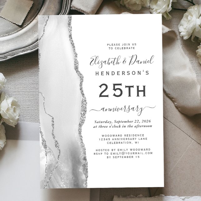 Invitation Gray Agate Silver 25th Anniversary (Créateur téléchargé)