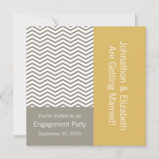 Invitation Gray and White Chevron Mariage Engagement Party (Devant)