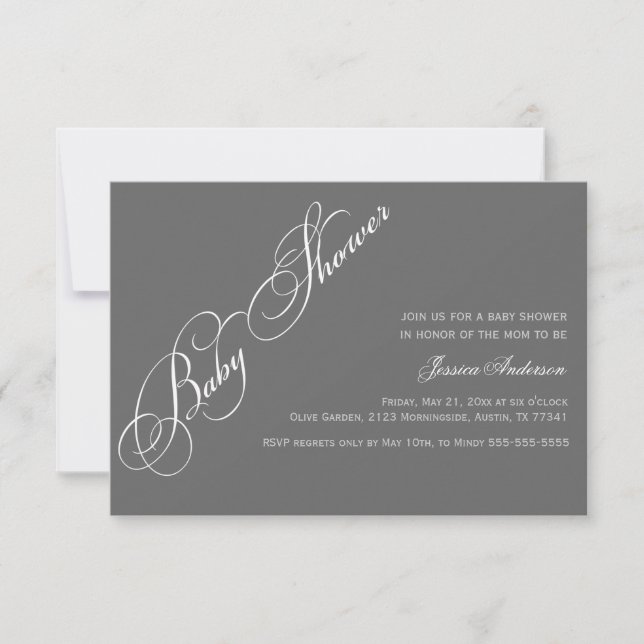 Invitation Gray Baby shower de script classique (Devant)