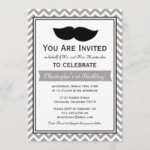 Invitation Gray Boy Mustache Chevron