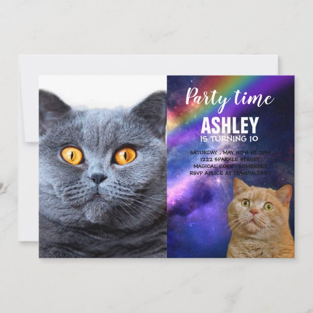 Invitation Gray cat yellow (Devant)