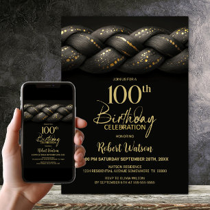Invitation Gray Gold Braid 100e fête d'anniversaire