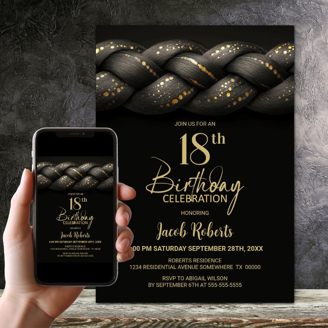 Invitation Gray Gold Braid 18e fête d'anniversaire (Créateur téléchargé)
