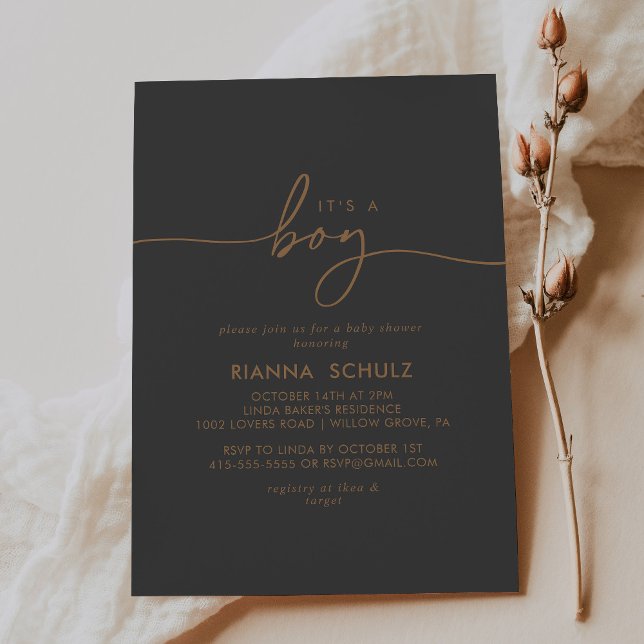 Invitation Gray Gold Clear C'est un Baby shower garçon (Créateur téléchargé)