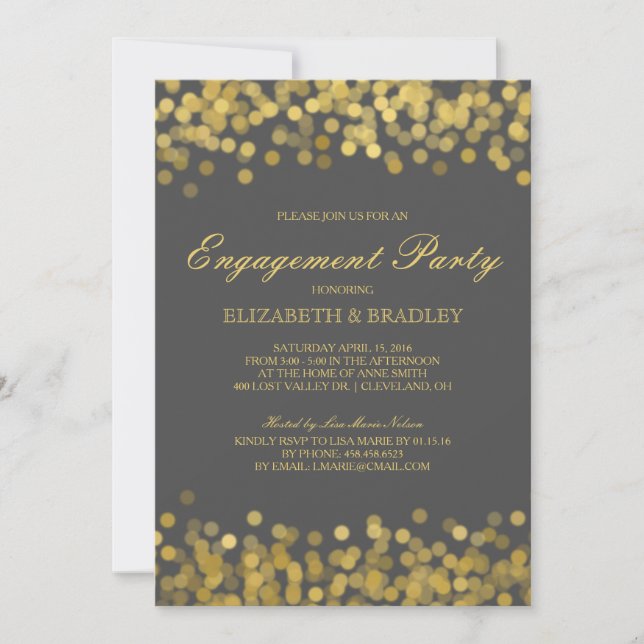 Invitation Gray Gold Twinkle moderne d'engagement nuptiale (Devant)