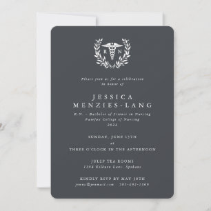 Invitation Gray Infirmière inscrite Caduceus+Laurel Wreath
