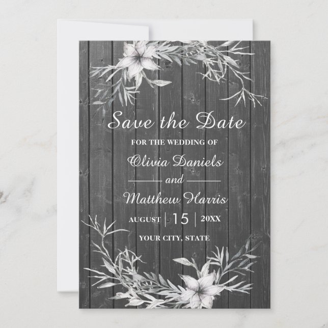 Invitation Gray rustique. Grange en bois mariage Enregistrer  (Devant)