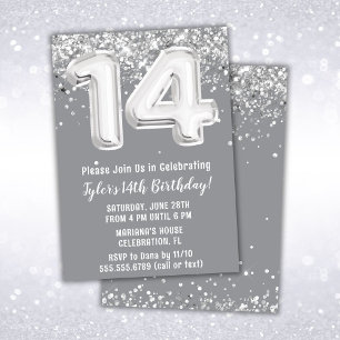 Invitation Gray Silver 14e fête d'anniversaire