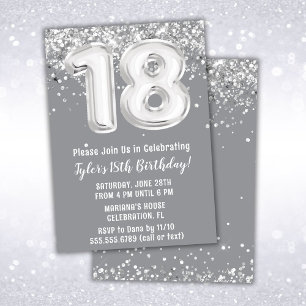 Invitation Gray Silver 18e fête d'anniversaire