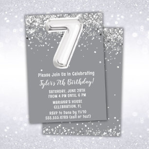 Invitation Gray Silver 7e fête d'anniversaire