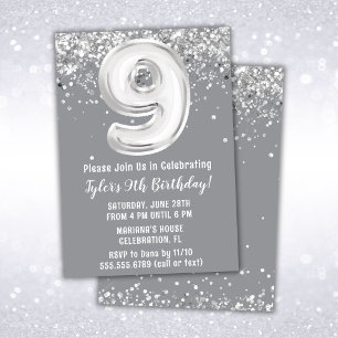 Invitation Gray Silver 9e fête d'anniversaire