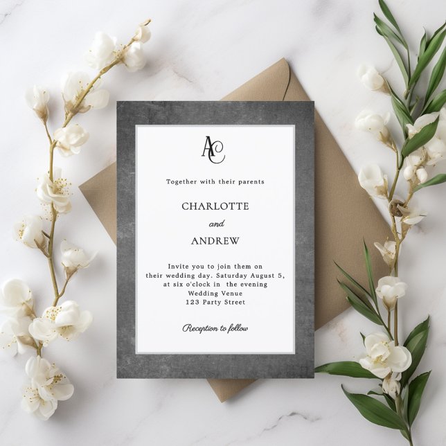 Invitation Gray white modern monogram rustic wedding (Créateur téléchargé)