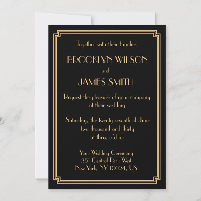 Invitation Great Gatsby Art Déco Black Gold Wedding Invite (Devant)