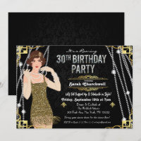 Great Gatsby Flapper Girl 30e anniversaire Invitat