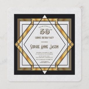 Invitation Great Gatsby Gold White Art Déco 50e anniversaire