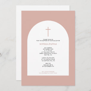 Invitation Grec Orthodoxe Baptême Fille Arc Rose