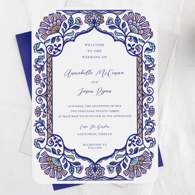 Invitation Grèce Architecture Floral Décoration Mariage cadre (Greece Architecture Floral Decorate Frame Wedding Invitation)