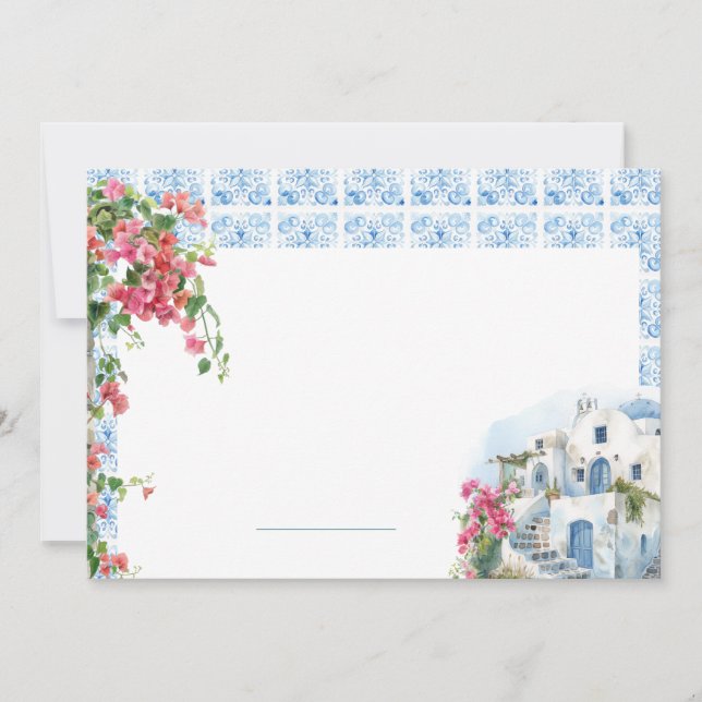 Invitation Grèce Méditerranée Carrelage Floral Mariage Place (Devant)