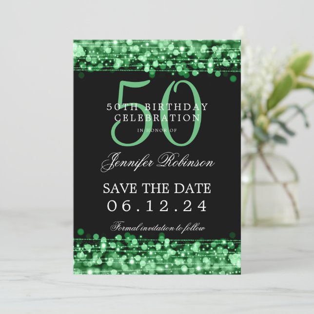 Invitation Green 50th Birthday Party Enregistrer la date (Debout devant)