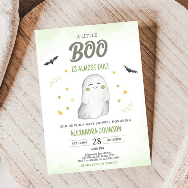 Invitation Green A Little Boo Baby shower (Green Ghost Halloween Baby Shower Invitation)