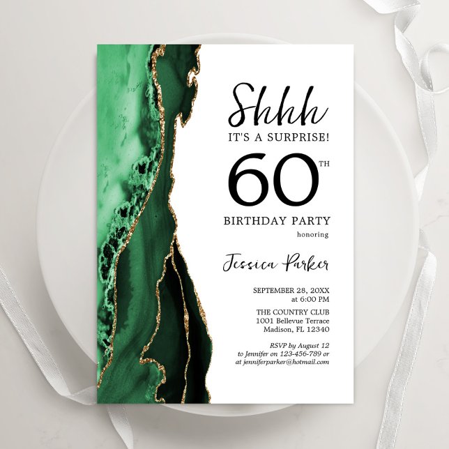 Invitation Green Agate White Gold Surprise 60e anniversaire (Créateur téléchargé)
