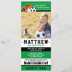 Invitation Green All Star Sport Ticket Anniversaire Photo