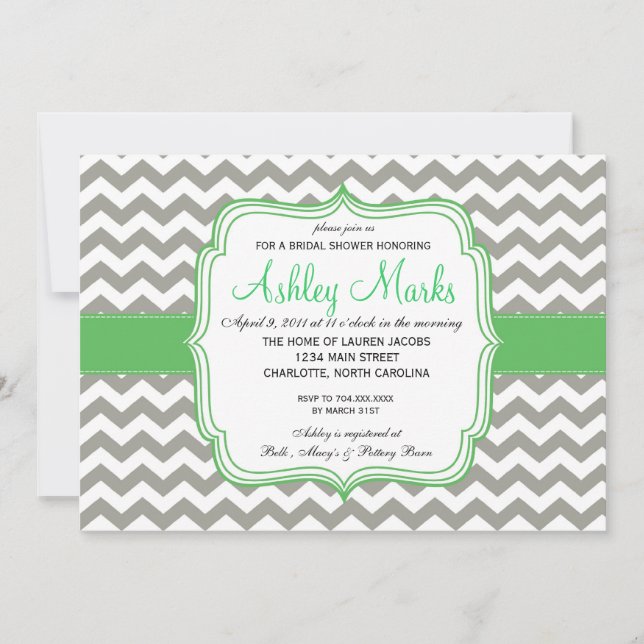 Invitation Green and Grey Chevron (Devant)