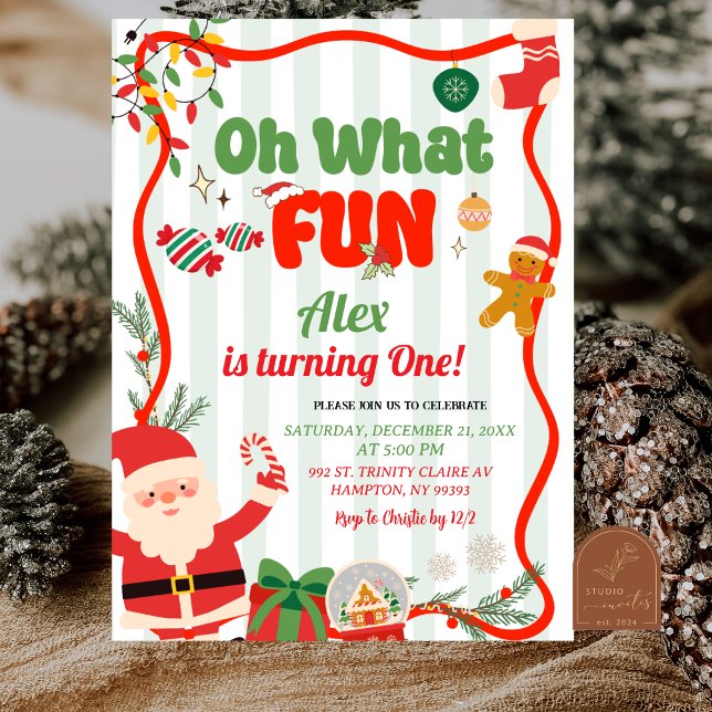Invitation Green and Red Retro Christmas Winter Birthday (Créateur téléchargé)