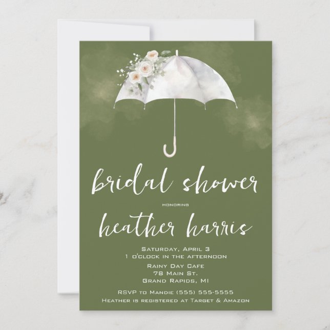 Invitation Green and White Floral Umbrella Bridal Shower (Devant)