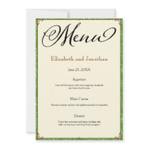 Green Aqua Mariage campagnard Brown Menu Réception