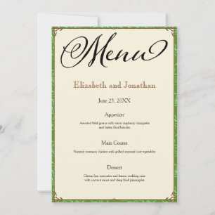 Invitation Green Aqua Mariage campagnard Brown Menu Réception