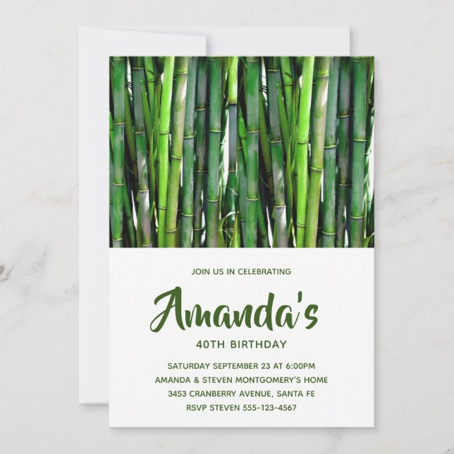Invitation Green Bamboo Stalks Nature Photographie Anniversai (Devant)