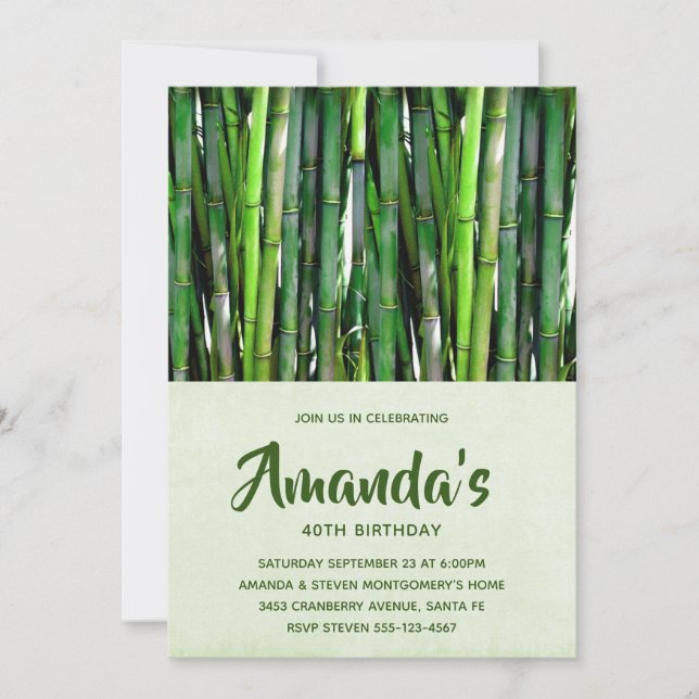 Invitation Green Bamboo Stalks Nature Photographie Anniversai (Devant)