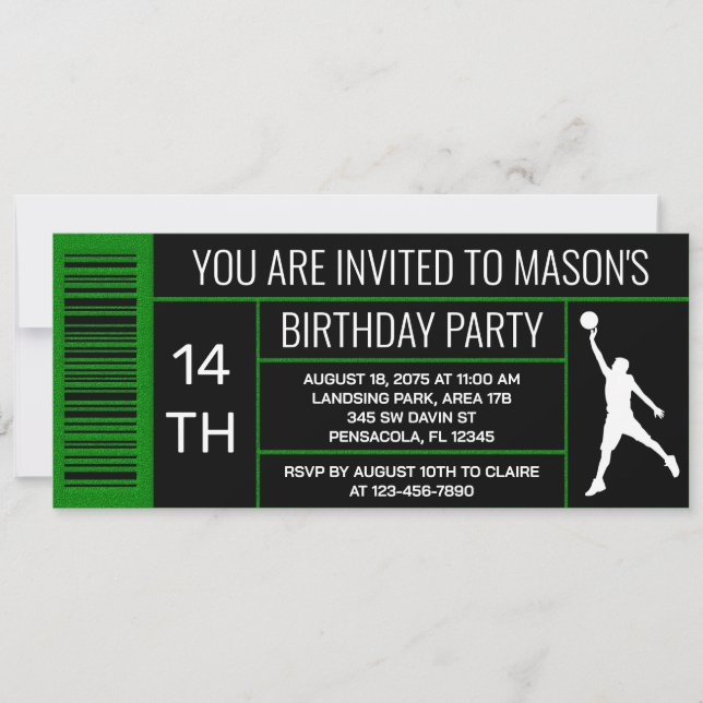 Invitation Green Basketball Anniversaire Fête de chaussures É (Devant)