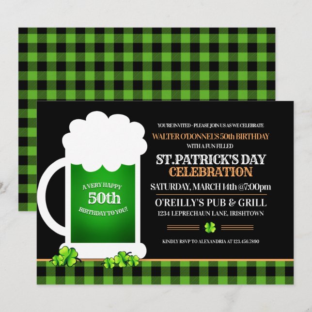 Invitation Green Beer St. Patricks Day Fête d'anniversaire ad (Devant / Derrière)