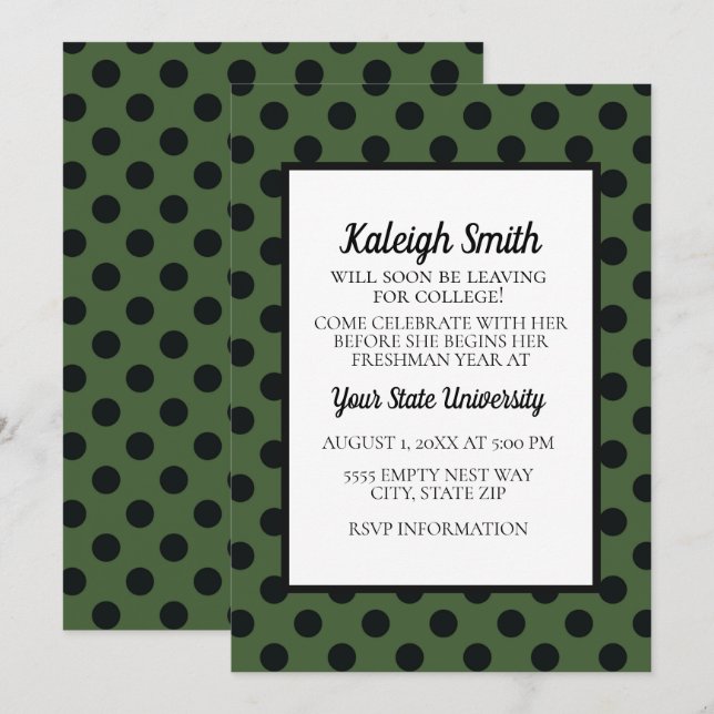 Invitation Green Black Pois College Trunk Party (Devant / Derrière)