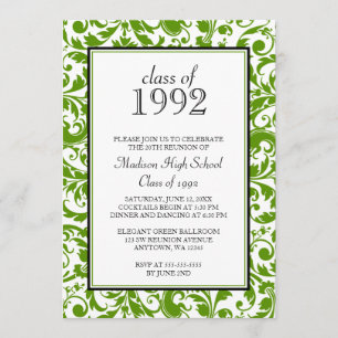 Invitation Green Black Swirl Damask Class Retrouvailles Invit