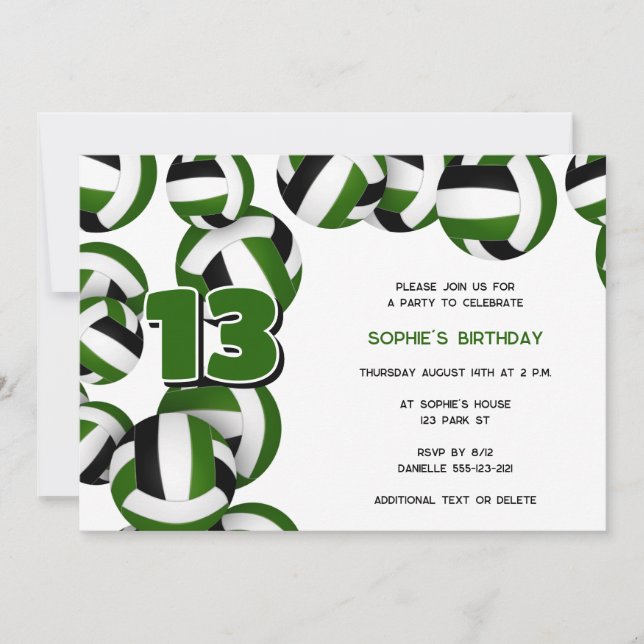 Invitation green black volleballs enfants sports fête d'anniv (Devant)