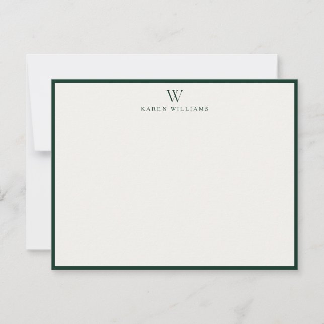 Invitation Green Border Monogram Stationery Note Card (Devant)