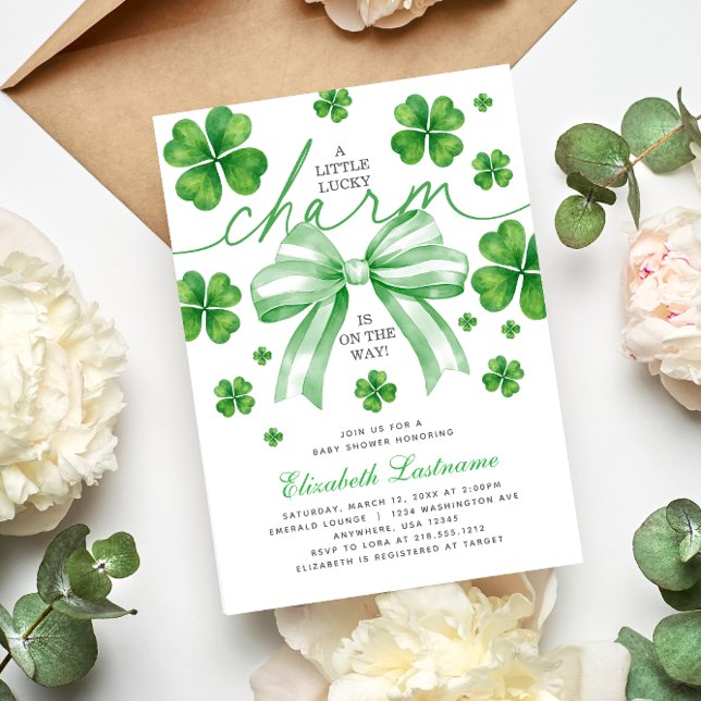 Invitation Green Bow Lucky Charm Baby Shower (Green Bow Lucky Charm Baby Shower Invitation
#luckycharmbabyshower
#stpatricksdaybabyshower)
