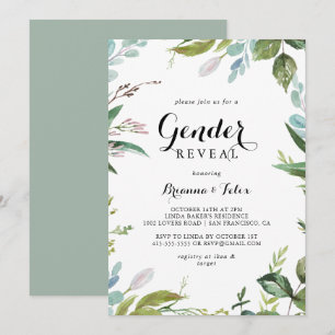 Invitation Green Calligraphy Tropical Genre Reveal Party